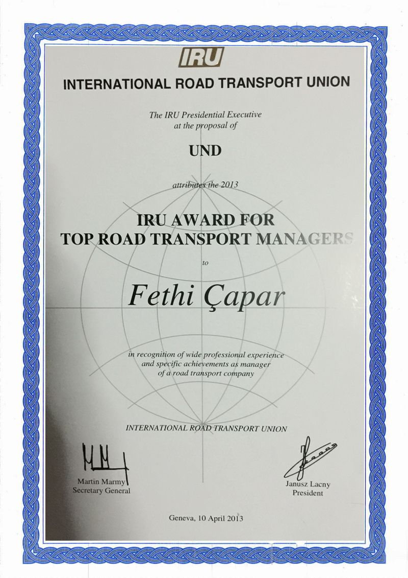 IRU Karayolu Taşımacılığı Yöneticisi Ödülü
